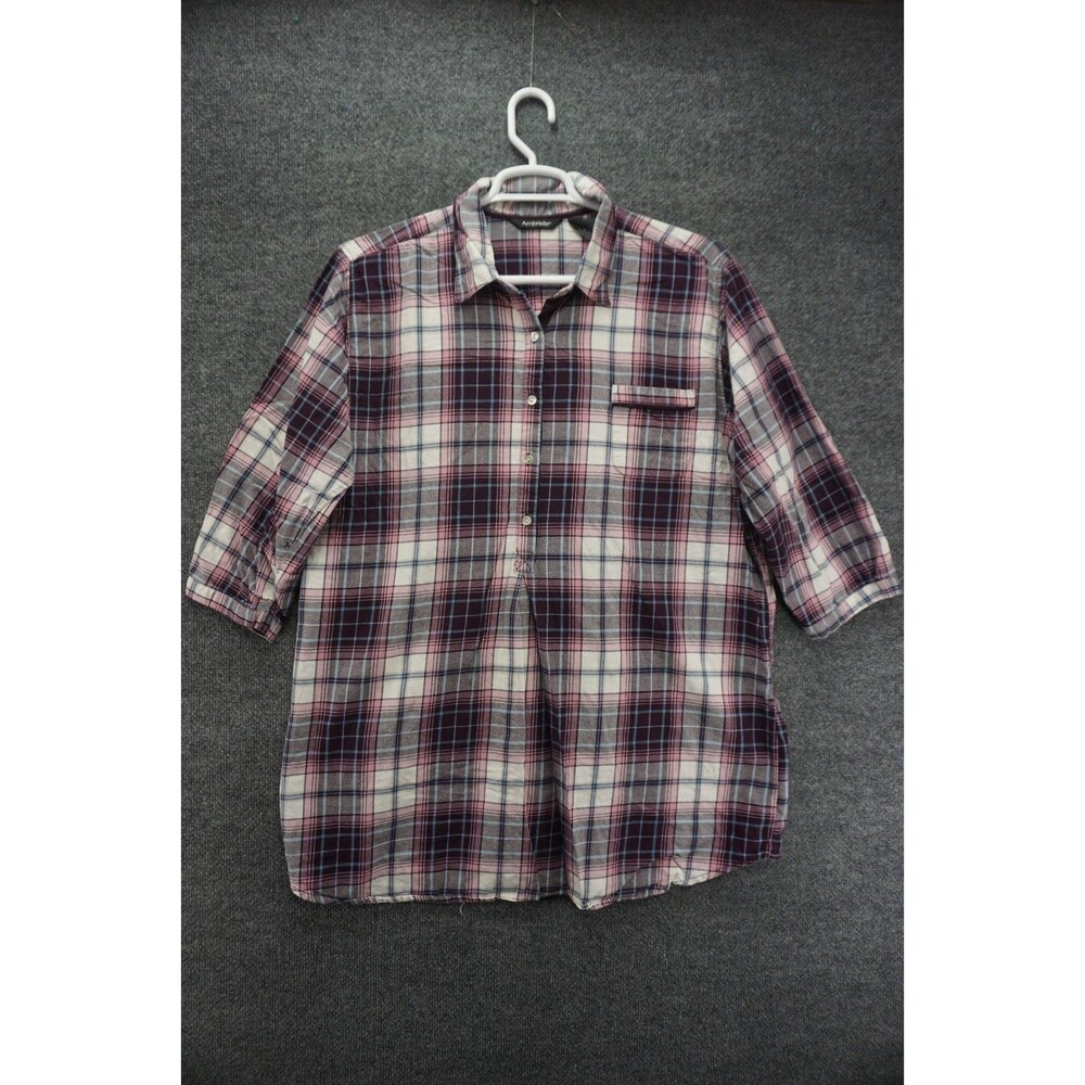 Ambrielle Plaid Flannel Tunic Sleep Shirt Womens XL Plaid Cotton Button Up